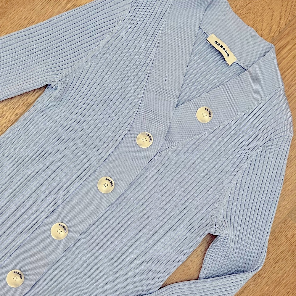 Sandro Light Blue Ribbed Women Sweater